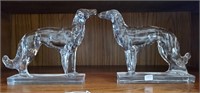 Pair Of Fostoria Grey Hound Glass Figures 7"