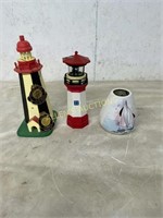 2 LIGHT HOUSES AND SAIL BOAT VASE
