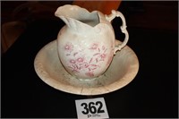 Porcelain Pitcher and Basin (Signs of Repair)