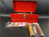 Red Tool Box with Tools and Paint Brushes