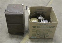 Vintage Warmer & Box of Assorted Pots & Pans