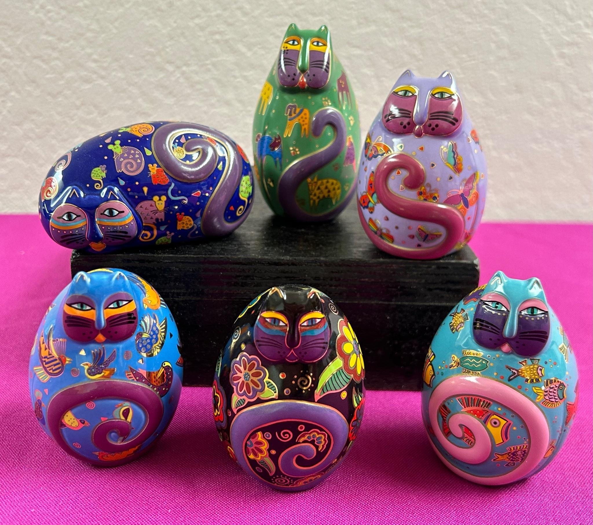 Laurel Burch Porcelain Cat Figurines, 6 Total