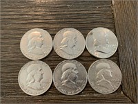 (6) 1952 Franklin Half Dollars