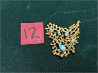 14KT Gold Emerald & Opal custom Brooch NO MARKS