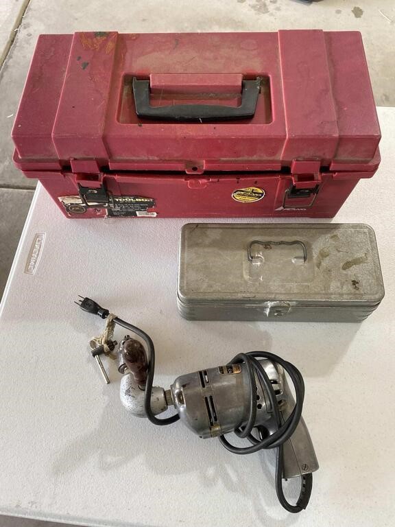 2pc Metal & Plastic Toolboxes, Corded Drill