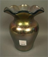 6” Tall Imperial Iron Cross Bulbous 8 Ruffled Vase