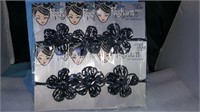 LOT OF 12 FASHION BEADED BLACK FLOWER HAIR ELASTIC