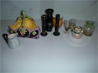 Black Glass Vases-Czechoslovaks Pottery 1 Lot