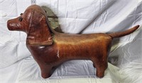 Rare Antique Valentini Leather Dachshund Dog Stool