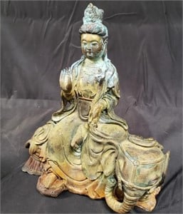 Antique brass Buddha on elephant figurine