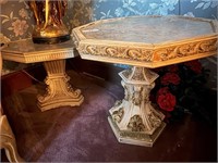 2 Octagon Sided End Tables, decorative glass tops