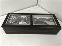 2 picture wood box with sliding lid