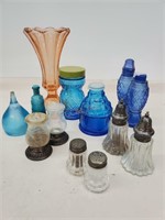 Vintage Glass, Salt & Pepper shakers, Blue Glass