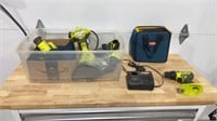 Ryobi set of tools & batteries in tub