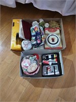 Miscellaneous lot, small sewing kit, candle