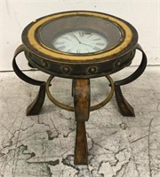 Tole & Metal Clock Topped Accent Table