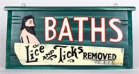 Baths Lice & Ticks Removed Wood Advertising Sign