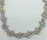 Vintage CORO Silver Rhinestone Flower Necklace