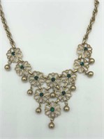 Vintage Flower Emerald Green 14” Bib Necklace