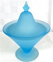 Blue Glass Lidded Compote