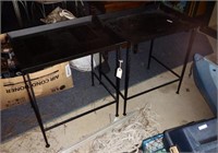 Pair of black metal tray top end tables