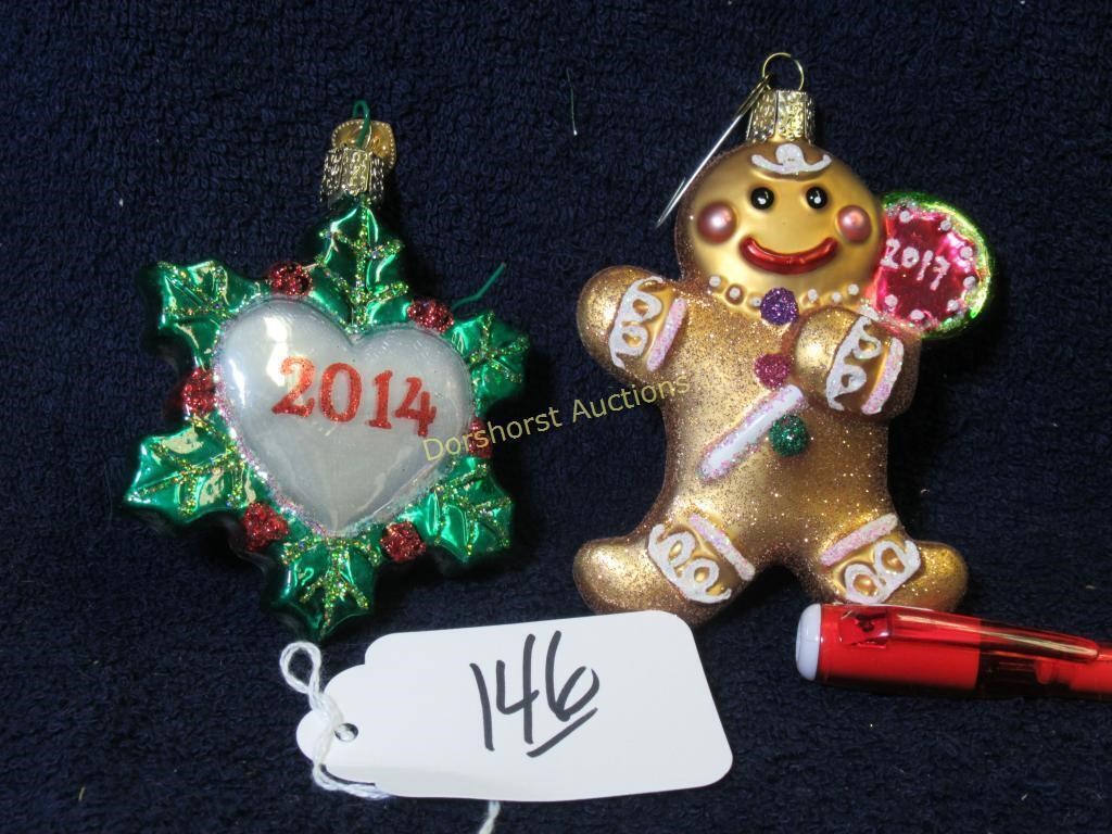 (2) OLD WORLD CHRISTMAS GLASS ORNAMENTS - 2014,