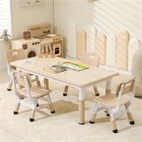 Hulaibit Kids Table & 4 Chairs  Adjustable  Wood