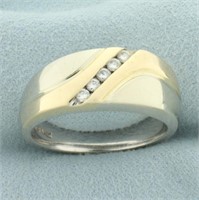 Mens Diagonal Set Diamond Two Tone Wedding Band Ri