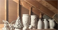 Shelf of misc ceramic pieces including large