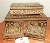 Set of (4) Highly inlaid dresser top jewelry