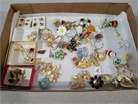 Holiday and other pins and earrings