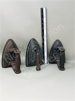 3 antique cast metal irons