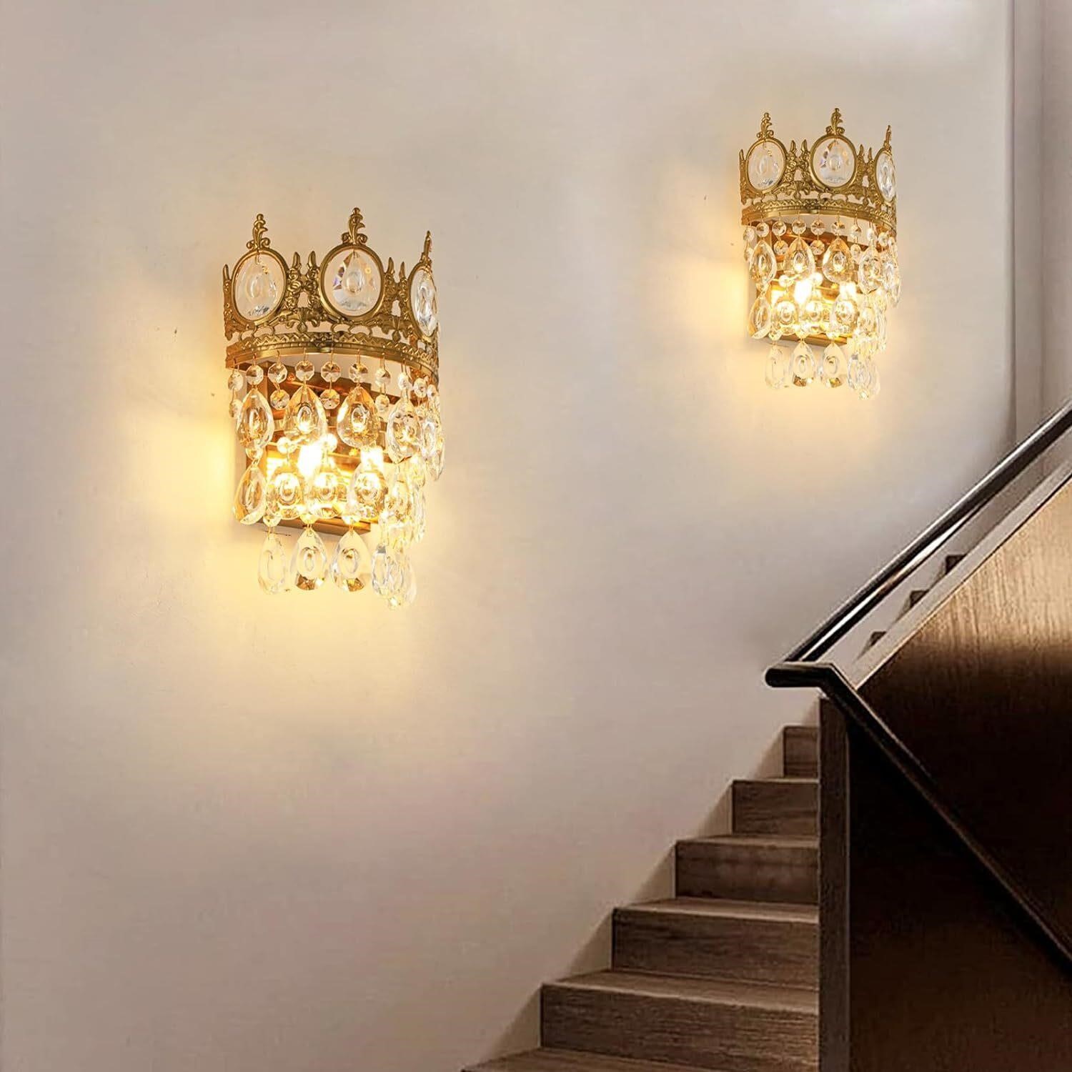 Set of 2 Modern Gold Crystal Wall Sconces