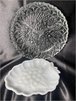 VTG Milk Glass Grape Tray & Crystal 3-Part Relish