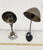 (2) Old Lamps w Brass Shades- One Bottom Has Been