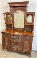 7 FT Victorian Carved Mirror Back Sideboard Buffet