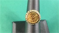 Yellow gold ring W/.999 Gold coin