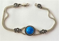 Solid Sterling Turquoise Bracelet (Clasp As-IS)