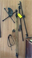 Group of tools: pipe clamps, rope-come-along