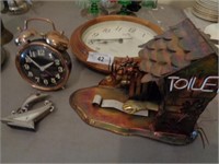 Wind-up alarm clock, wall clock, music box brass