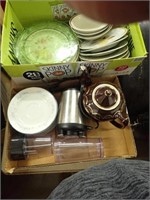 (2) Boxes w/ Hall Teapot, Gr. Cake Plate, Bowls,