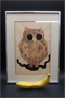 Original Signed "Piacente" Owl Watercolor