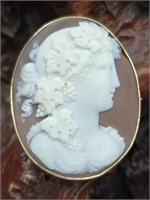 10K Gold Carved Shell Cameo / Brooch