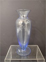 Vintage Blue Glass Etched Vase
