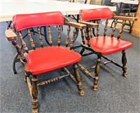 Vintage Red Leather Wood Chairs