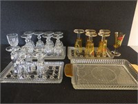 Vintage Shot Glass Lot & Crystal Trays