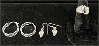 .925 Sterling Silver Earrings & Ring Sz 6