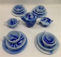 Akro Agate Blue Slag Glass Child's Tea Set