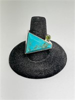 Lg. Sterling Faceted Turquoise/Peridot Unique Ring