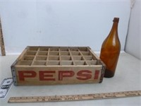 Pepsi Wooden Crate & Large Old Brown Beer Bottle